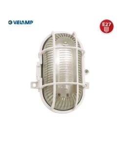 APPLIQUE OVALE IN PLASTICA BIANCA E VETRO E27, 60W